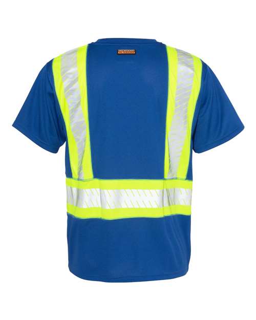Unisex EV Series® Enhanced Visibility Contrast Pocket T-Shirt - Royal Blue/ Lime - B202 Back
