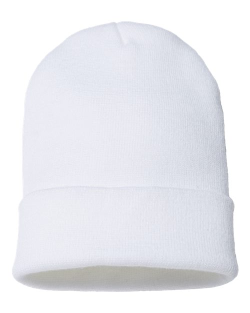 USA-Made 12" Cuffed Beanie - White Front
