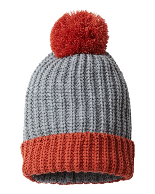 Chunky Cable Beanie - Heather Grey/ Rust Back