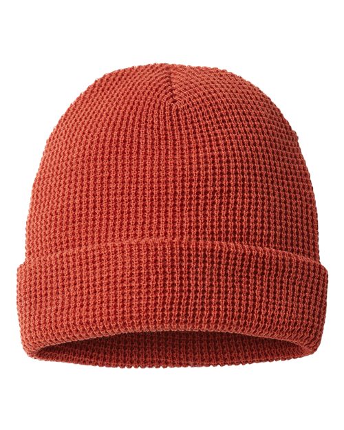Waffle Cuffed Beanie - Rust Back