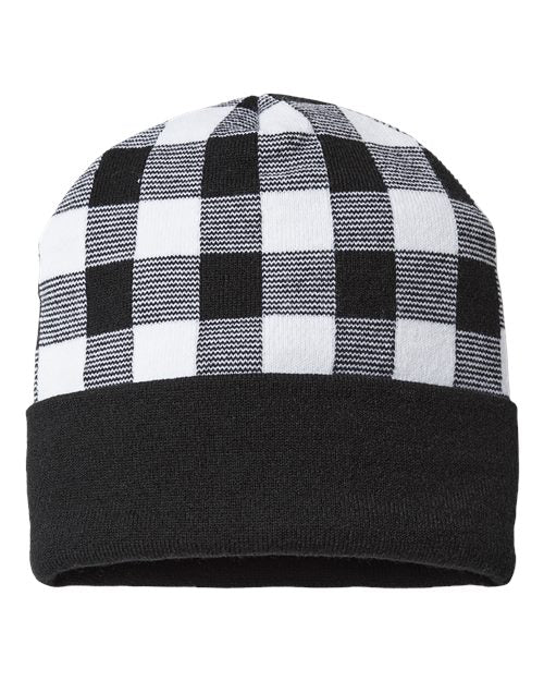 CAP AMERICA USA-Made Plaid Beanie - White/ Black Front