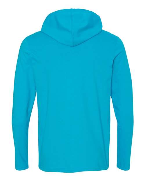 Unisex Softstyle® Lightweight Hooded Long Sleeve T-Shirt - Caribbean Blue/ Dark Grey Back