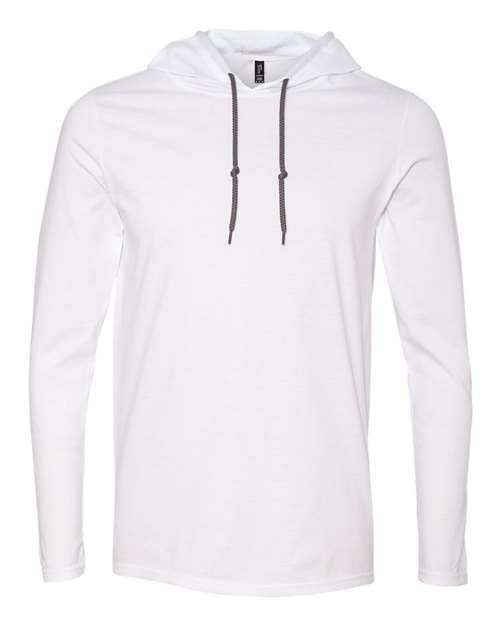 Unisex Softstyle® Lightweight Hooded Long Sleeve T-Shirt - White/ Dark Grey Front