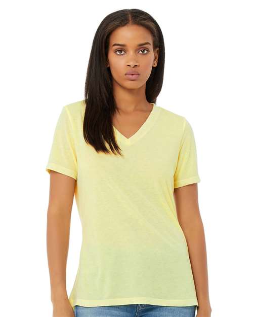 Women's Relaxed Triblend V-Neck Tee - Pale Yellow Triblend Front