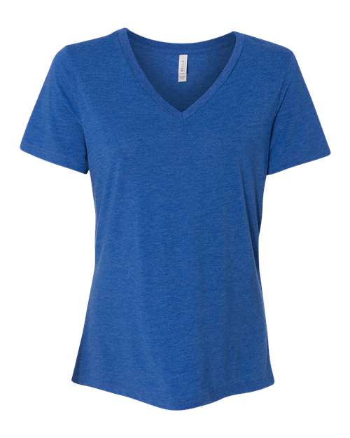 BELLA + CANVAS Women's Relaxed Triblend V-Neck Tee - True Royal Triblend Front
