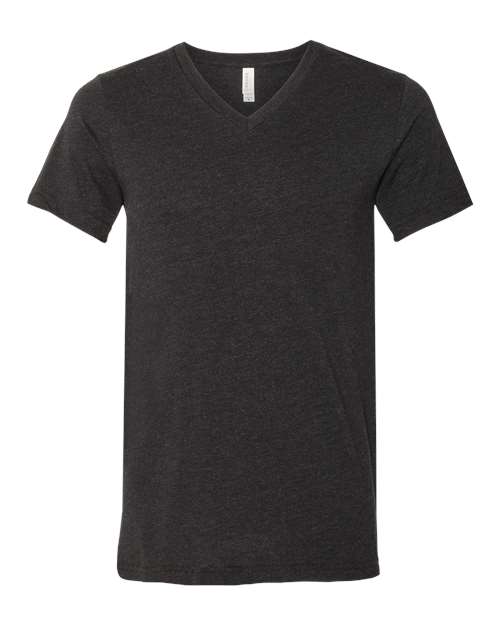 Unisex Heather CVC V-Neck Tee - Black Heather Front