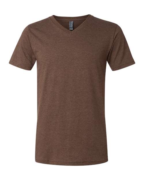 Unisex Heather CVC V-Neck Tee - Heather Brown Front