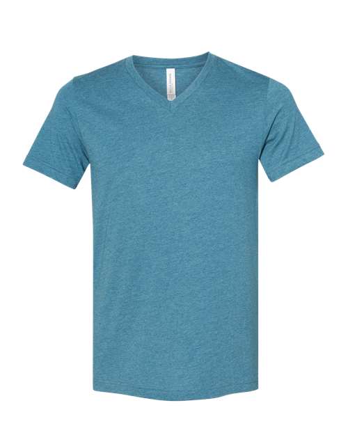 BELLA + CANVAS Unisex Heather CVC V-Neck Tee - Heather Deep Teal Front