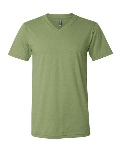 Unisex Heather CVC V-Neck Tee - Heather Green Front