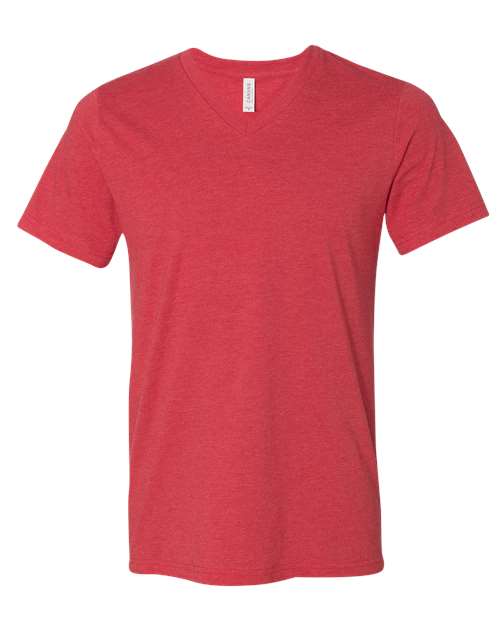 BELLA + CANVAS Unisex Heather CVC V-Neck Tee - Heather Red Front