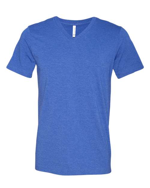 BELLA + CANVAS Unisex Heather CVC V-Neck Tee - Heather True Royal Front