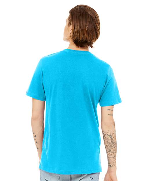 Unisex Heather CVC V-Neck Tee - Neon Blue Back