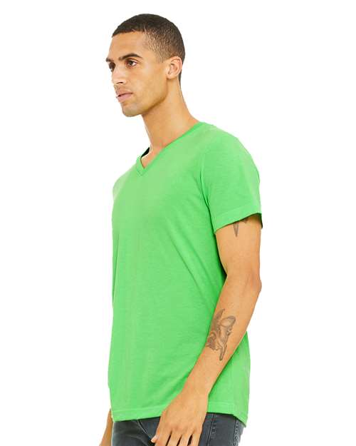 Unisex Heather CVC V-Neck Tee - Neon Green Back