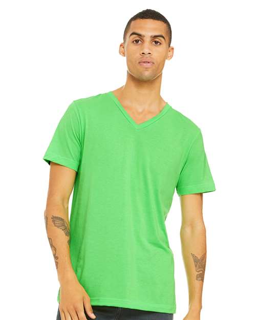 Unisex Heather CVC V-Neck Tee - Neon Green Front