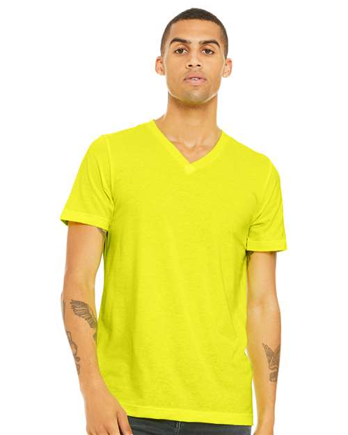 Unisex Heather CVC V-Neck Tee - Neon Yellow Front