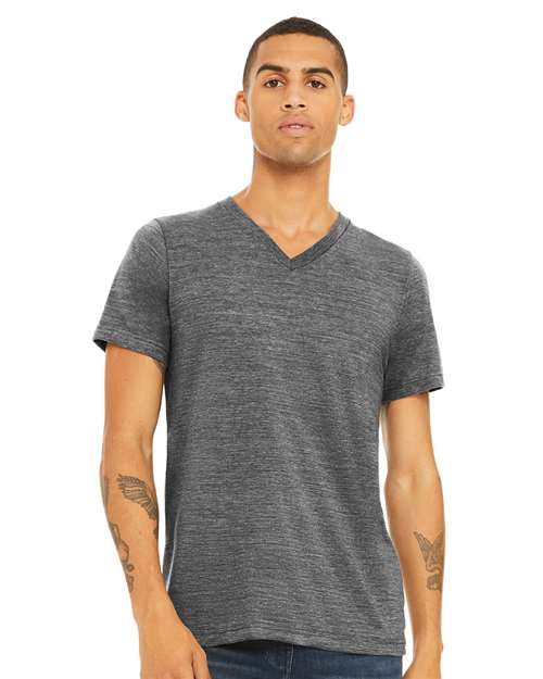 Unisex Textured Jersey V-Neck Tee - Asphalt Slub Front