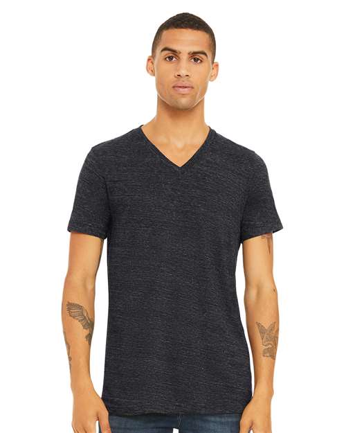 Unisex Textured Jersey V-Neck Tee - Charcoal Black Slub Front