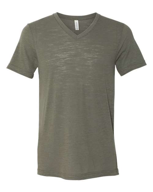Unisex Textured Jersey V-Neck Tee - Olive Slub Front