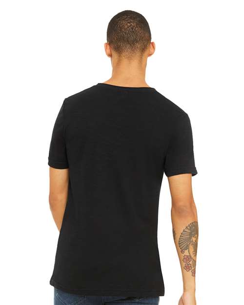 Unisex Textured Jersey V-Neck Tee - Solid Black Slub Back