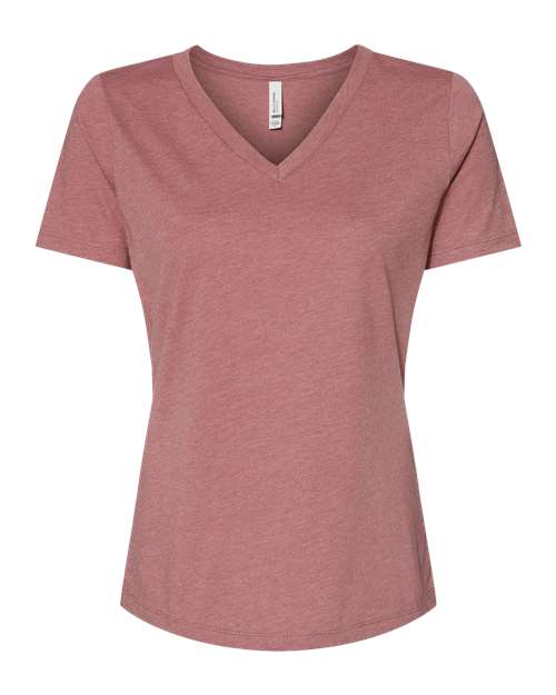 Women's Relaxed Heather CVC V-Neck Tee - Heather Mauve Front
