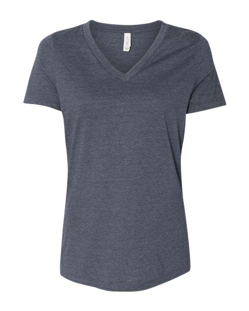 Women's Relaxed Heather CVC V-Neck Tee - Heather Navy Front