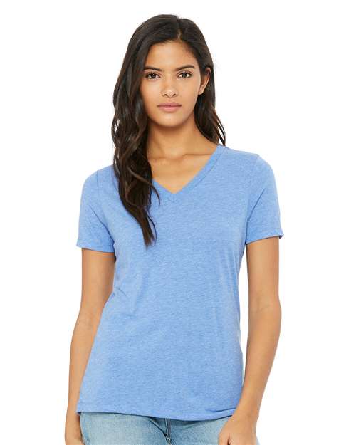 Women's Relaxed Triblend V-Neck Tee - Blue Triblend Front