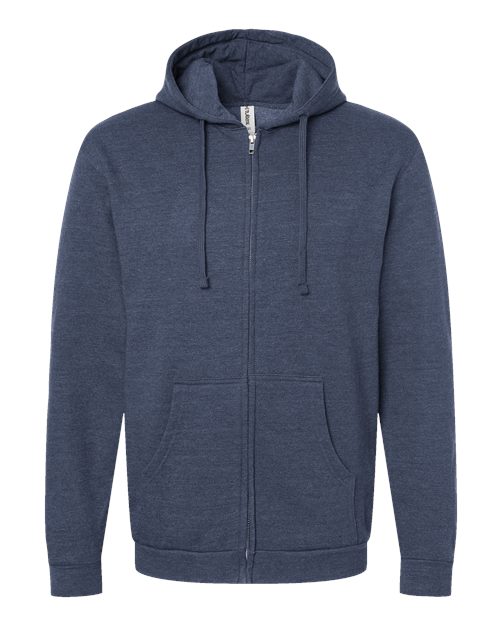 Unisex Full-Zip Hooded Sweatshirt - Heather Denim Front