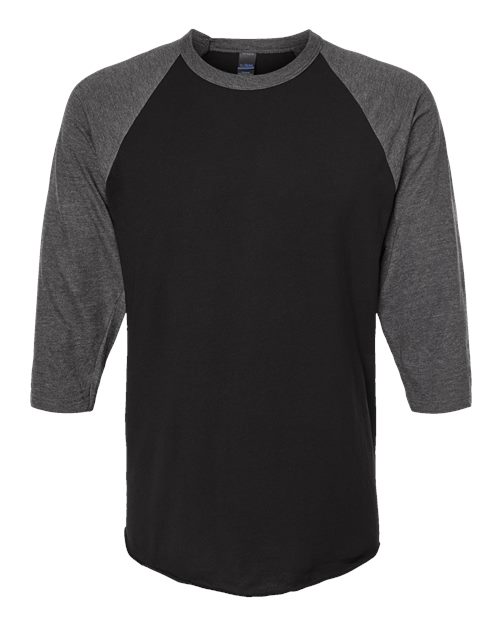 Tultex Unisex Fine Jersey Raglan T-Shirt - Black/ Heather Charcoal Front