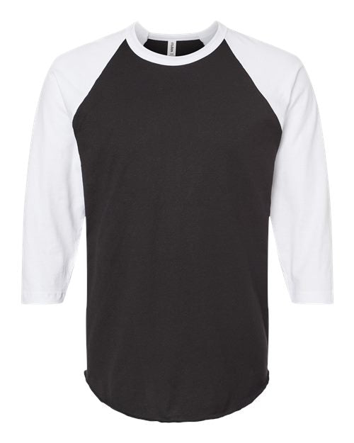 Unisex Fine Jersey Raglan T-Shirt - Black/ White Front