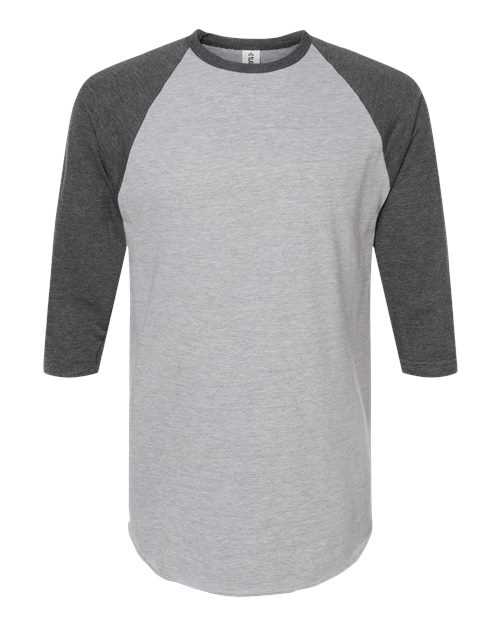 Unisex Fine Jersey Raglan T-Shirt - Heather Grey/ Heather Charcoal Front