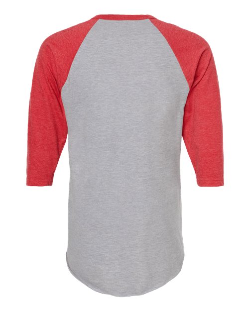 Unisex Fine Jersey Raglan T-Shirt - Heather Grey/ Heather Red Back