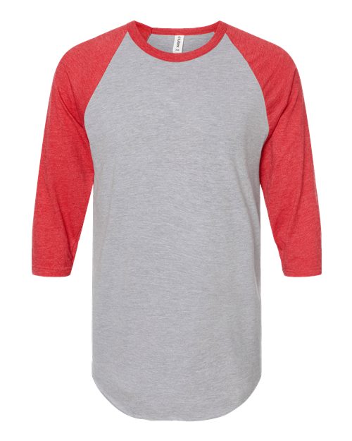 Unisex Fine Jersey Raglan T-Shirt - Heather Grey/ Heather Red Front