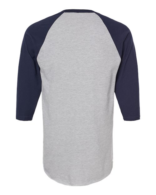 Unisex Fine Jersey Raglan T-Shirt - Heather Grey/ Navy Back