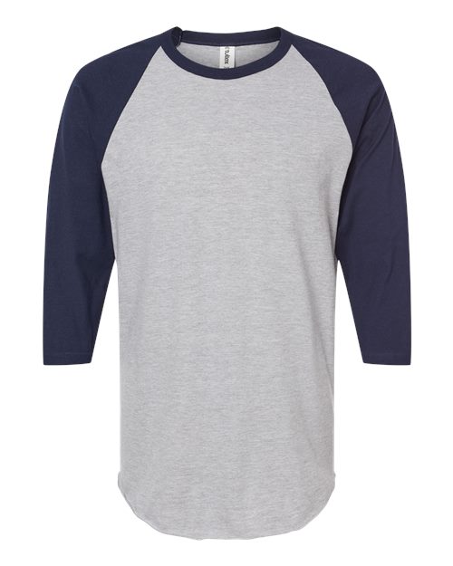 Unisex Fine Jersey Raglan T-Shirt - Heather Grey/ Navy Front