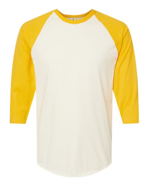 Unisex Fine Jersey Raglan T-Shirt - Vintage White/ Mellow Yellow Front