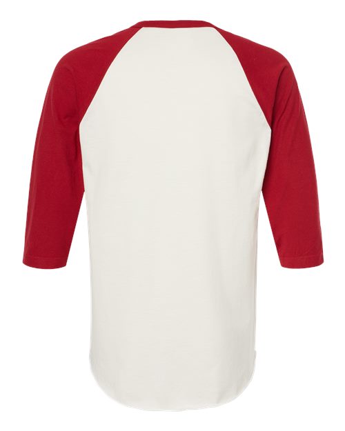 Unisex Fine Jersey Raglan T-Shirt - Vintage White/ Rio Red Back