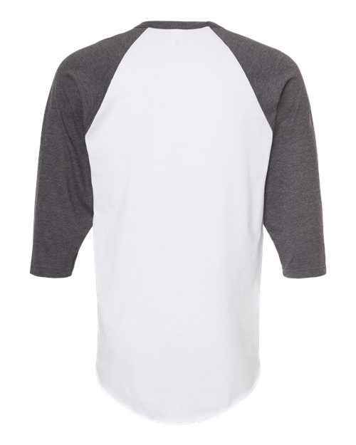 Unisex Fine Jersey Raglan T-Shirt - White/ Heather Charcoal Back