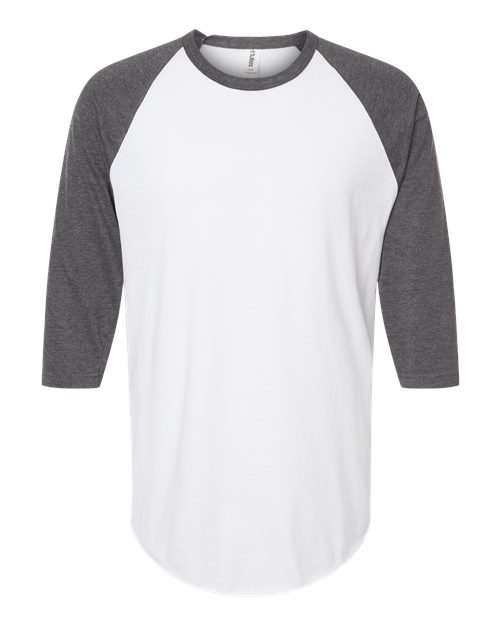 Unisex Fine Jersey Raglan T-Shirt - White/ Heather Charcoal Front