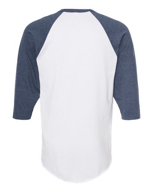 Unisex Fine Jersey Raglan T-Shirt - White/ Heather Denim Back
