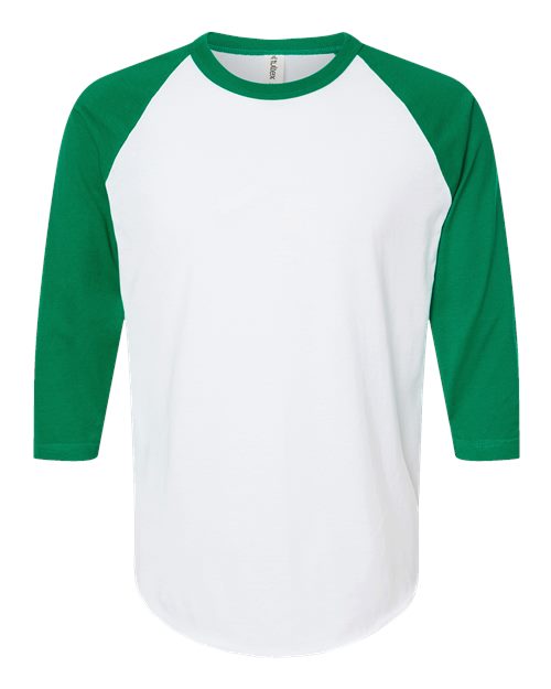 Unisex Fine Jersey Raglan T-Shirt - White/ Kelly Front
