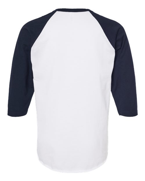Unisex Fine Jersey Raglan T-Shirt - White/ Navy Back