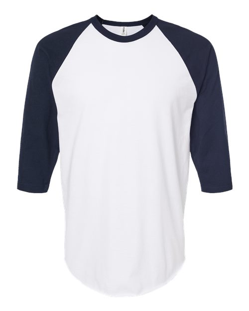 Unisex Fine Jersey Raglan T-Shirt - White/ Navy Front