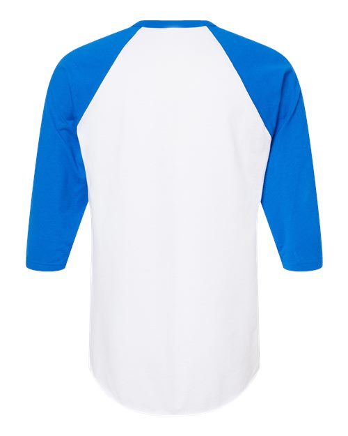 Unisex Fine Jersey Raglan T-Shirt - White/ Royal Back