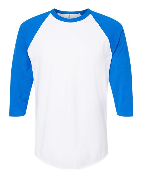 Unisex Fine Jersey Raglan T-Shirt - White/ Royal Front