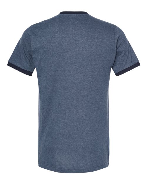 Unisex Fine Jersey Ringer T-Shirt - Heather Denim/ Navy Back