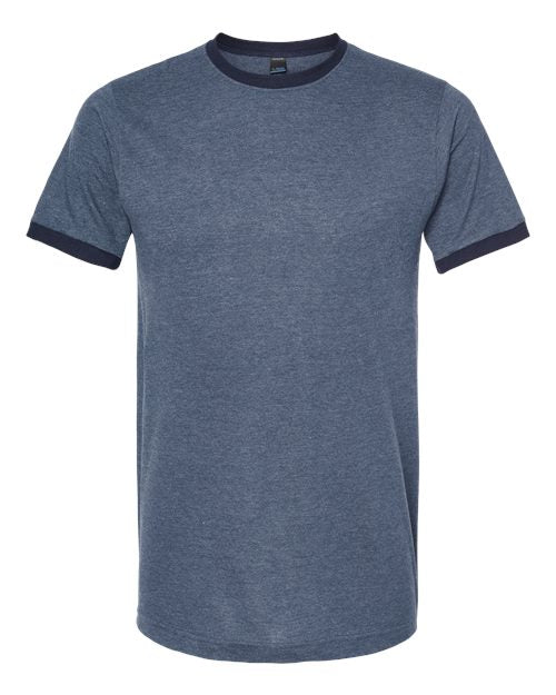 Tultex Unisex Fine Jersey Ringer T-Shirt - Heather Denim/ Navy Front