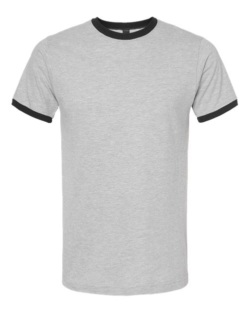 Unisex Fine Jersey Ringer T-Shirt - Heather Grey/ Black Front