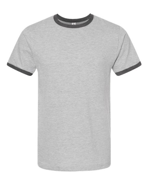Unisex Fine Jersey Ringer T-Shirt - Heather Grey/ Heather Charcoal Front