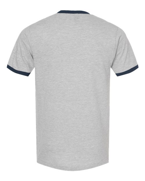 Unisex Fine Jersey Ringer T-Shirt - Heather Grey/ Navy Back