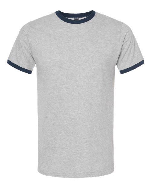 Unisex Fine Jersey Ringer T-Shirt - Heather Grey/ Navy Front